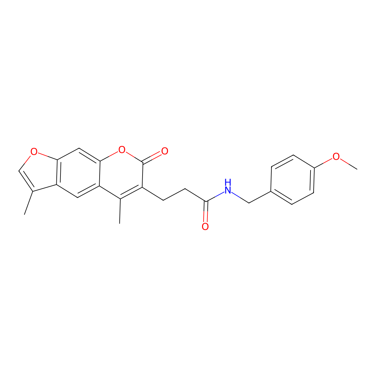 3-(3,5-dimethyl-7-oxo-7H-furo[3,2-g]chromen-6-yl)-N-(4-methoxybenzyl)propanamide molecular structure, CAS 858747-69-0