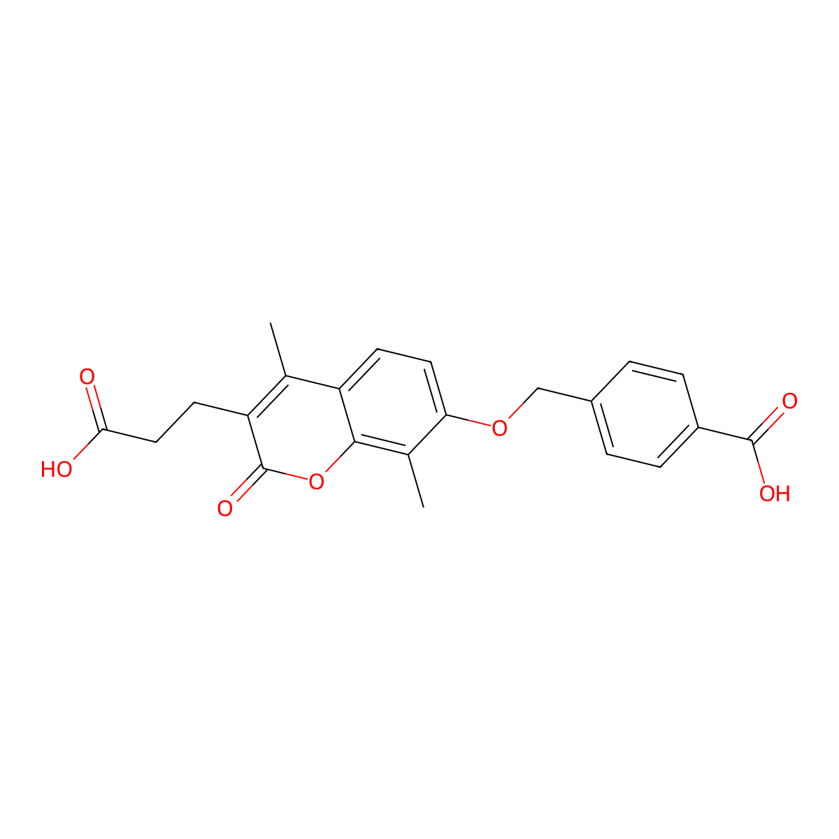 4-({[3-(2-carboxyethyl)-4,8-dimethyl-2-oxo-2H-chromen-7-yl]oxy}methyl)benzoic acid molecular structure, CAS 858747-76-9
