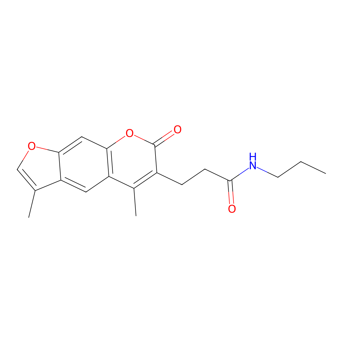 3-(3,5-dimethyl-7-oxo-7H-furo[3,2-g]chromen-6-yl)-N-propylpropanamide molecular structure, CAS 858747-83-8