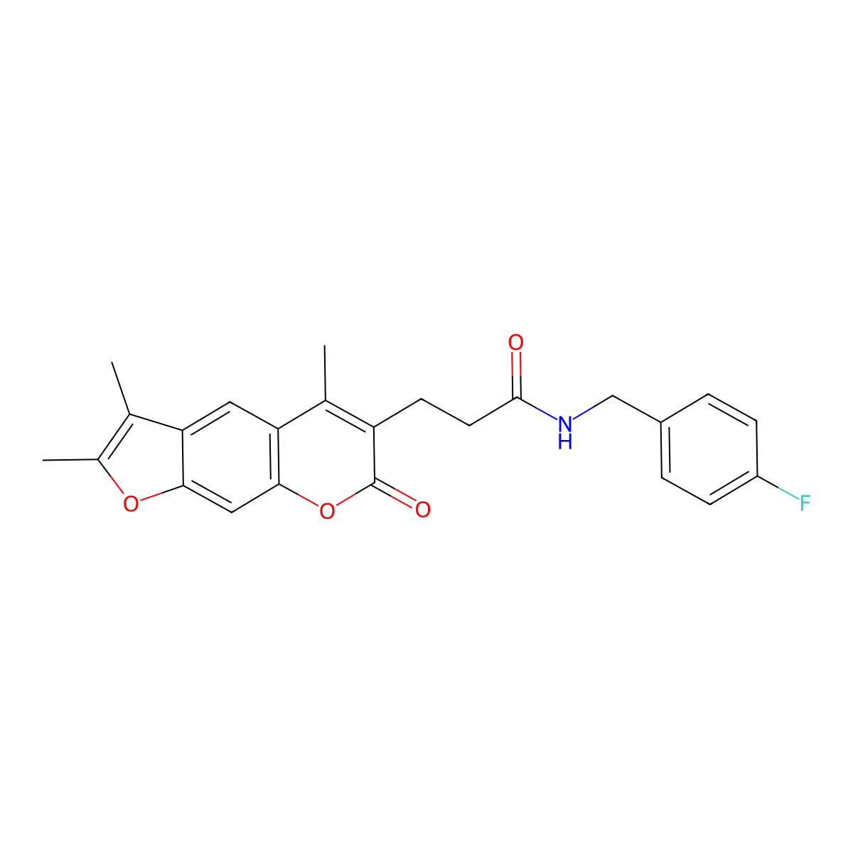 N-(4-fluorobenzyl)-3-(2,3,5-trimethyl-7-oxo-7H-furo[3,2-g]chromen-6-yl)propanamide molecular structure, CAS 858748-13-7