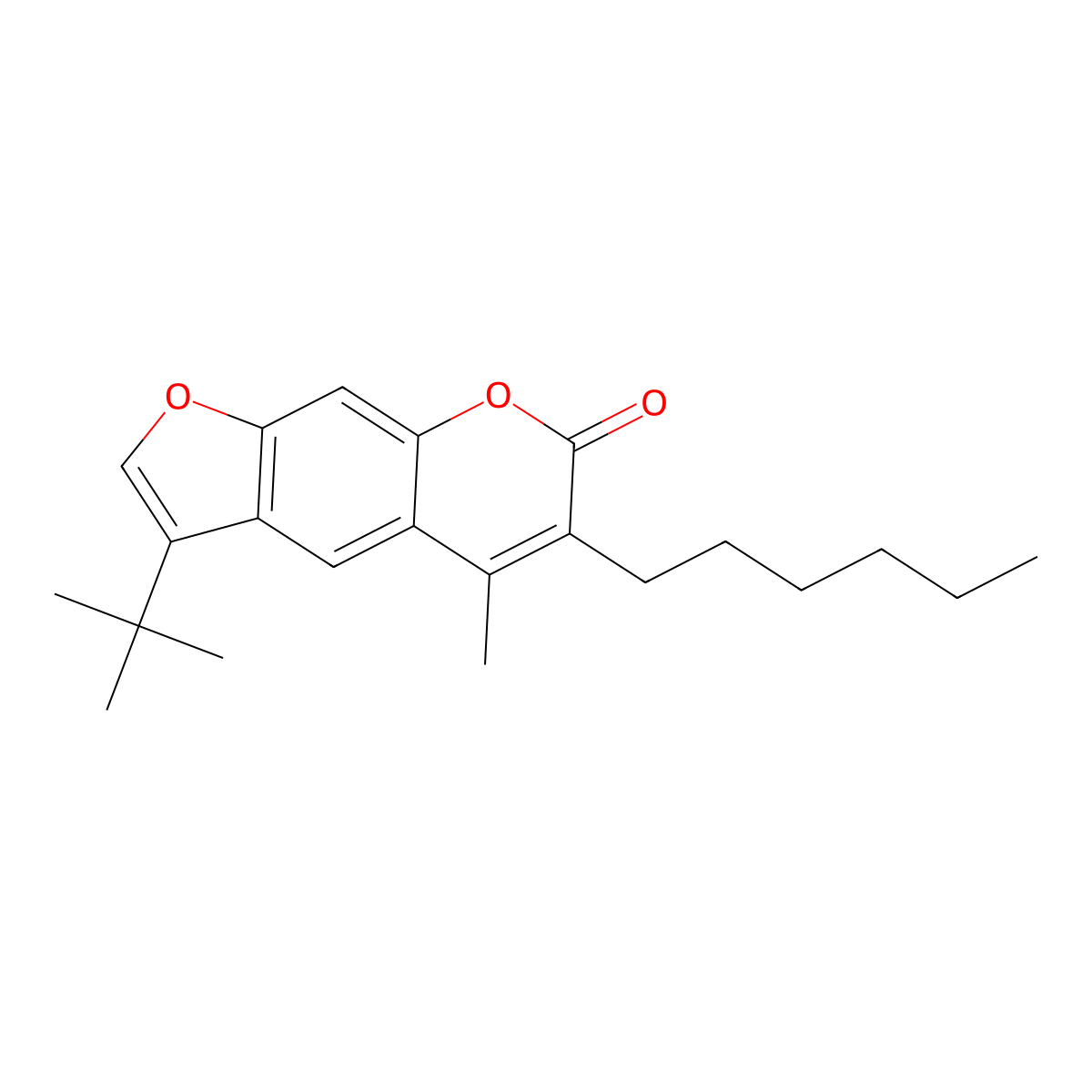 3-tert-butyl-6-hexyl-5-methyl-7H-furo[3,2-g]chromen-7-one molecular structure, CAS 858748-26-2