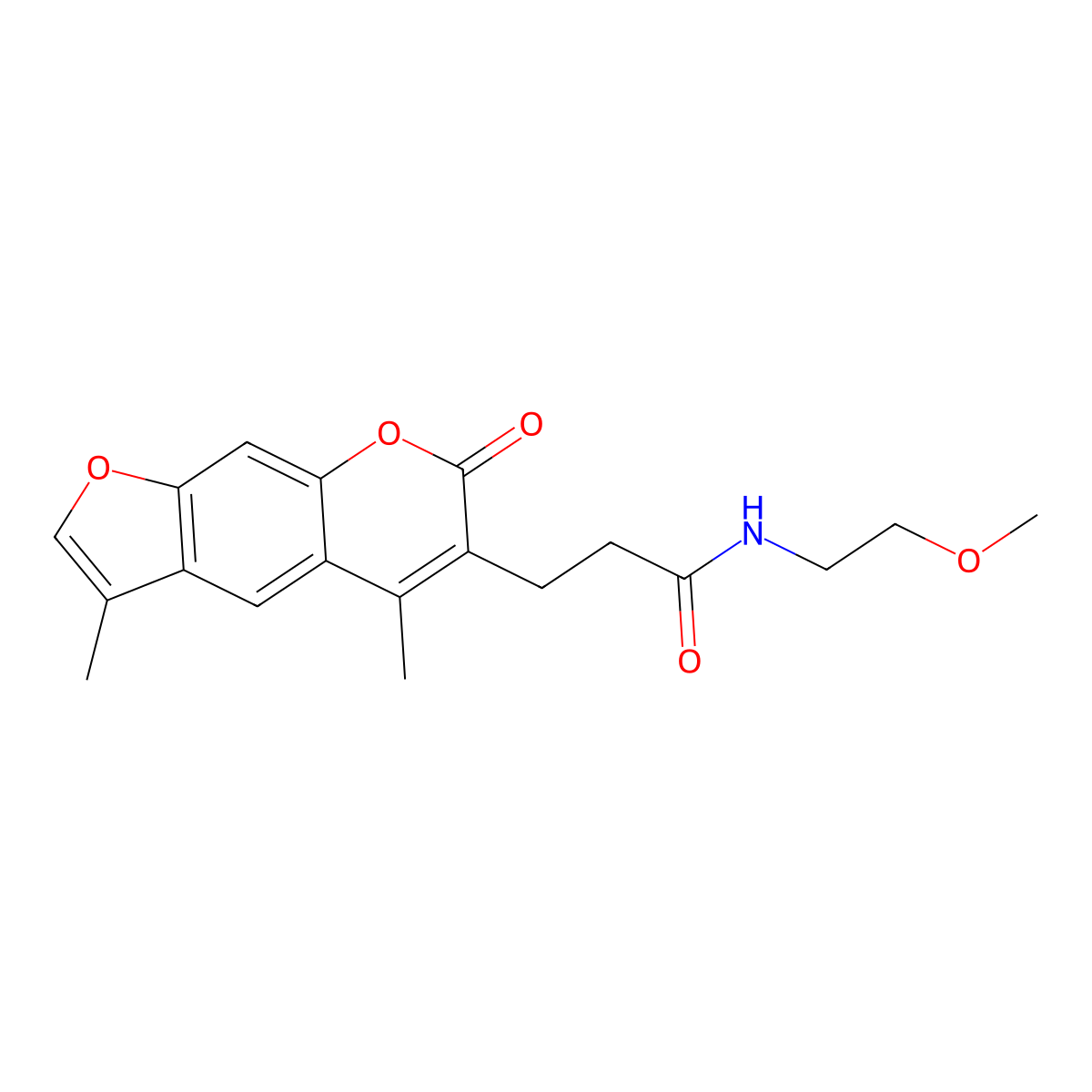 3-(3,5-dimethyl-7-oxo-7H-furo[3,2-g]chromen-6-yl)-N-(2-methoxyethyl)propanamide molecular structure, CAS 858748-33-1