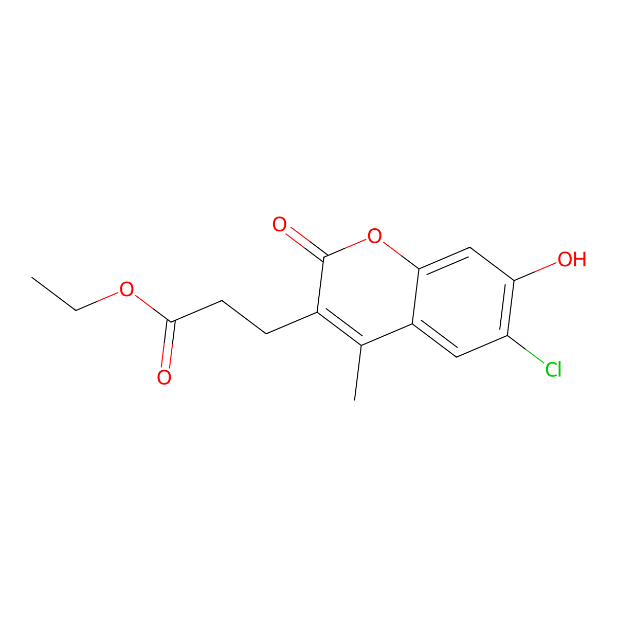 Ethyl 3-(6-chloro-7-hydroxy-4-methyl-2-oxochromen-3-yl)propanoate molecular structure, CAS 858748-45-5