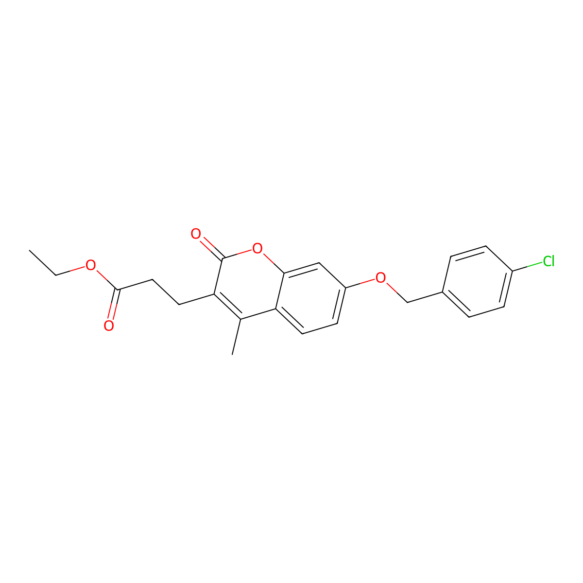 ethyl 3-{7-[(4-chlorobenzyl)oxy]-4-methyl-2-oxo-2H-chromen-3-yl}propanoate molecular structure, CAS 858748-55-7