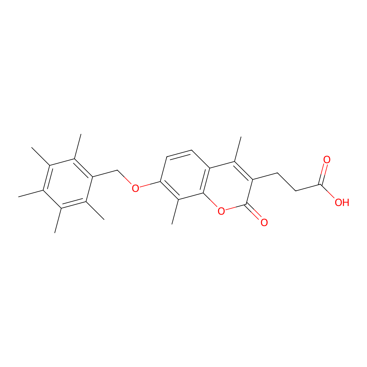 3-[4,8-dimethyl-2-oxo-7-[(2,3,4,5,6-pentamethylphenyl)methoxy]chromen-3-yl]propanoic Acid molecular structure, CAS 858748-63-7
