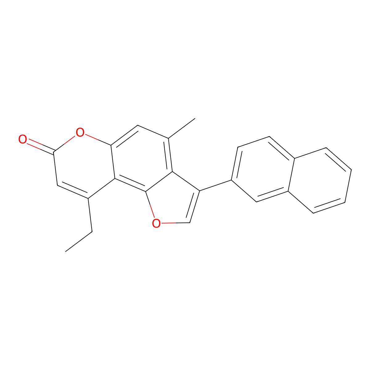 9-ethyl-4-methyl-3-(naphthalen-2-yl)-7H-furo[2,3-f]chromen-7-one molecular structure, CAS 858748-94-4