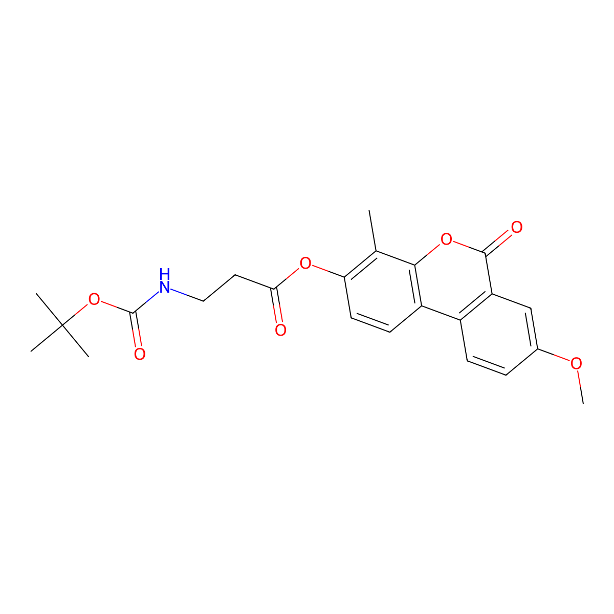 8-methoxy-4-methyl-6-oxo-6H-benzo[c]chromen-3-yl N-(tert-butoxycarbonyl)-beta-alaninate molecular structure, CAS 858749-18-5