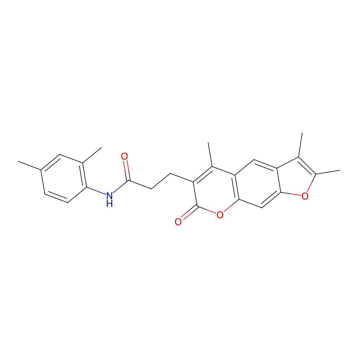 N-(2,4-dimethylphenyl)-3-(2,3,5-trimethyl-7-oxo-7H-furo[3,2-g]chromen-6-yl)propanamide molecular structure, CAS 858749-34-5