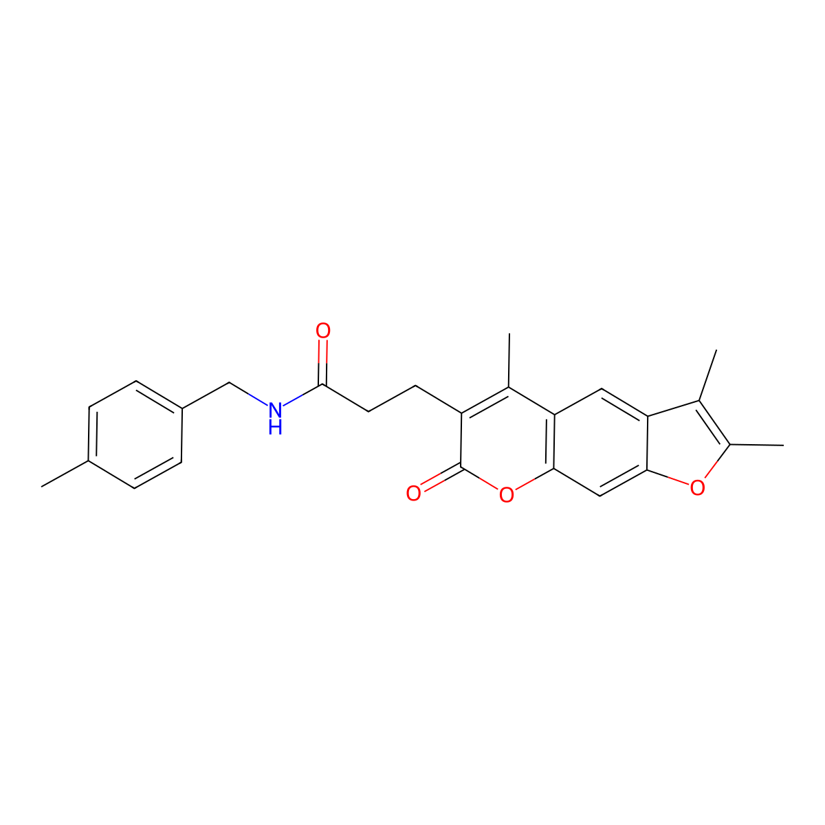 N-(4-methylbenzyl)-3-(2,3,5-trimethyl-7-oxo-7H-furo[3,2-g]chromen-6-yl)propanamide molecular structure, CAS 858749-39-0