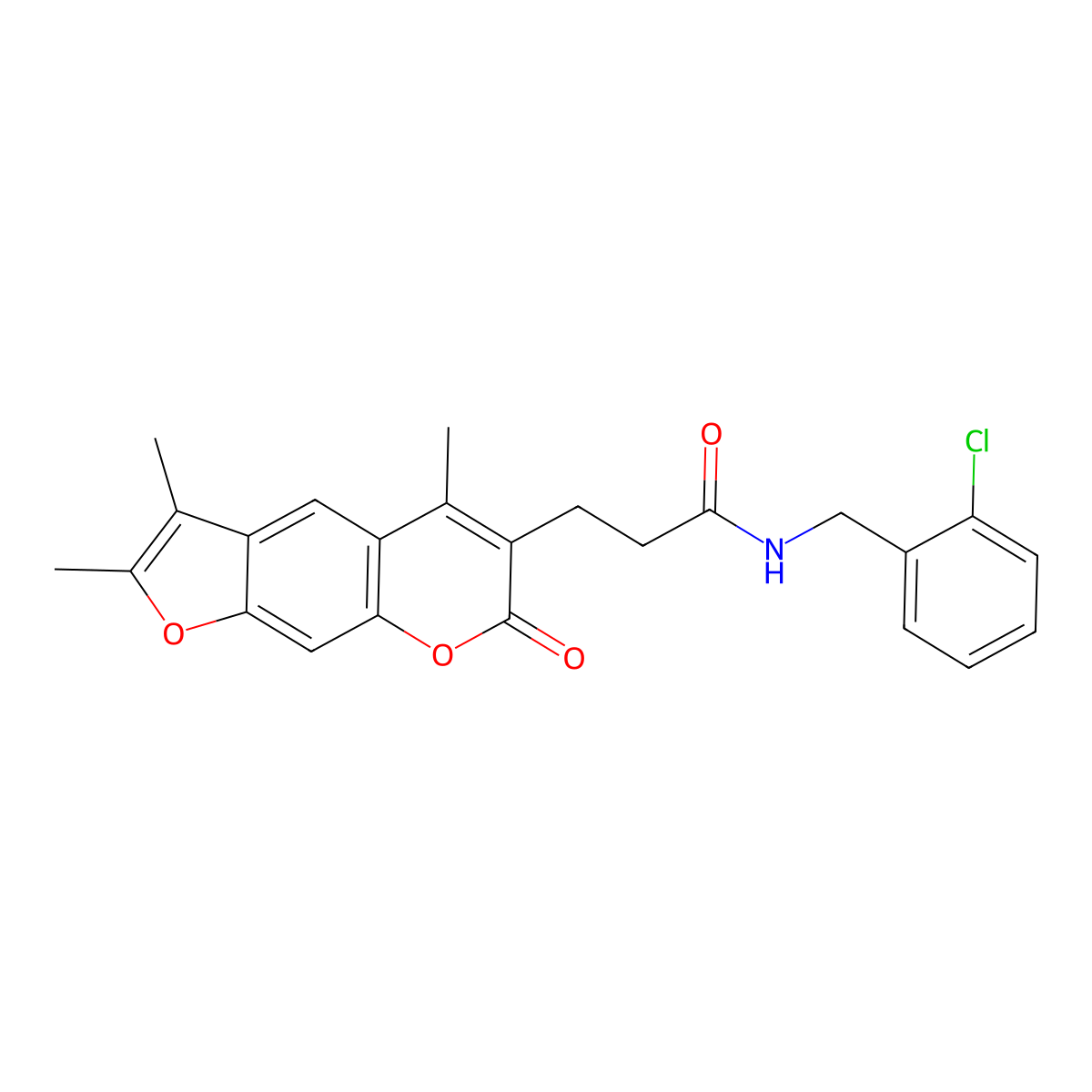 N-(2-chlorobenzyl)-3-(2,3,5-trimethyl-7-oxo-7H-furo[3,2-g]chromen-6-yl)propanamide molecular structure, CAS 858749-53-8