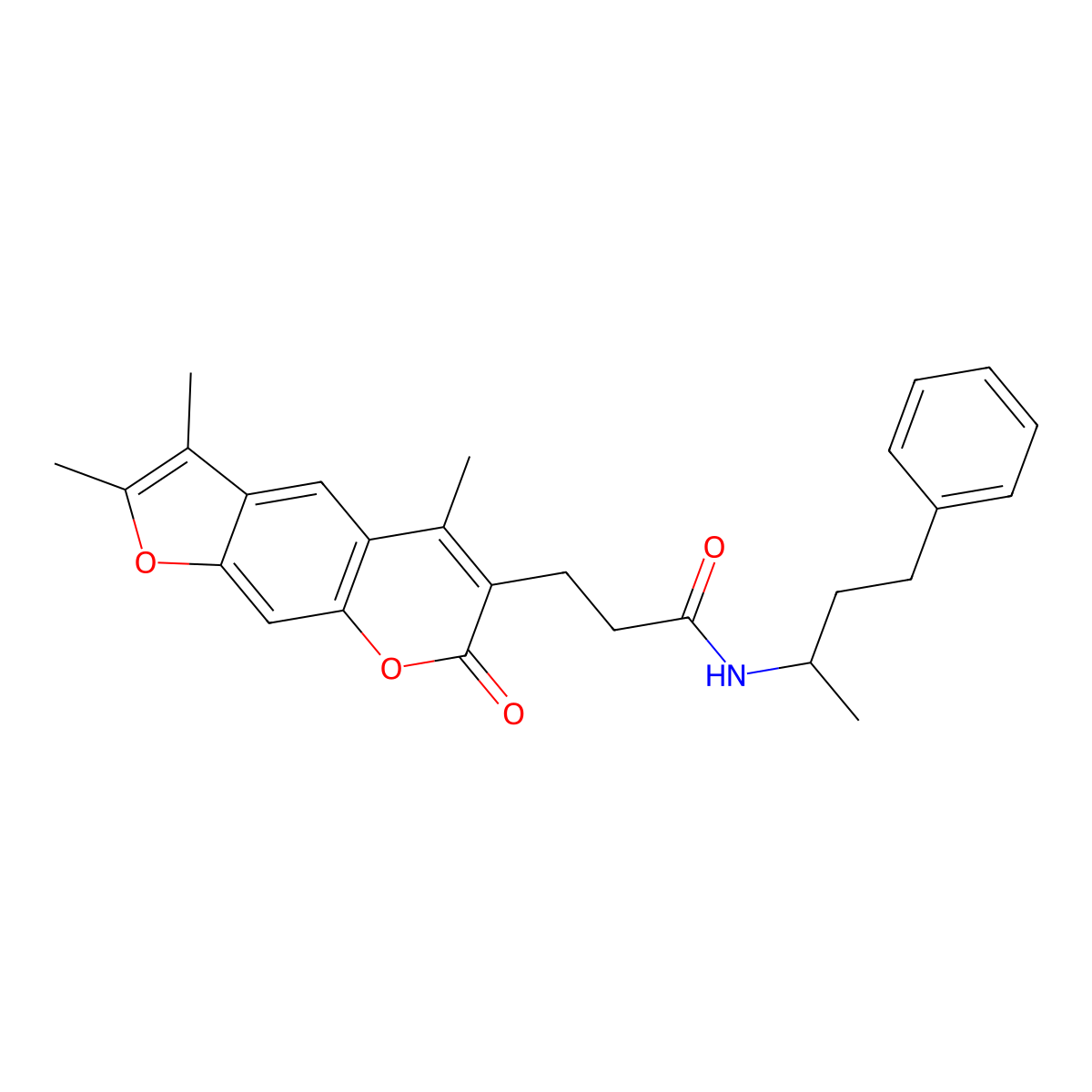 N-(1-methyl-3-phenylpropyl)-3-(2,3,5-trimethyl-7-oxo-7H-furo[3,2-g]chromen-6-yl)propanamide molecular structure, CAS 858749-78-7