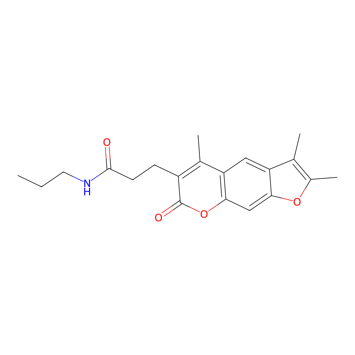 N-propyl-3-(2,3,5-trimethyl-7-oxo-7H-furo[3,2-g]chromen-6-yl)propanamide molecular structure, CAS 858749-81-2