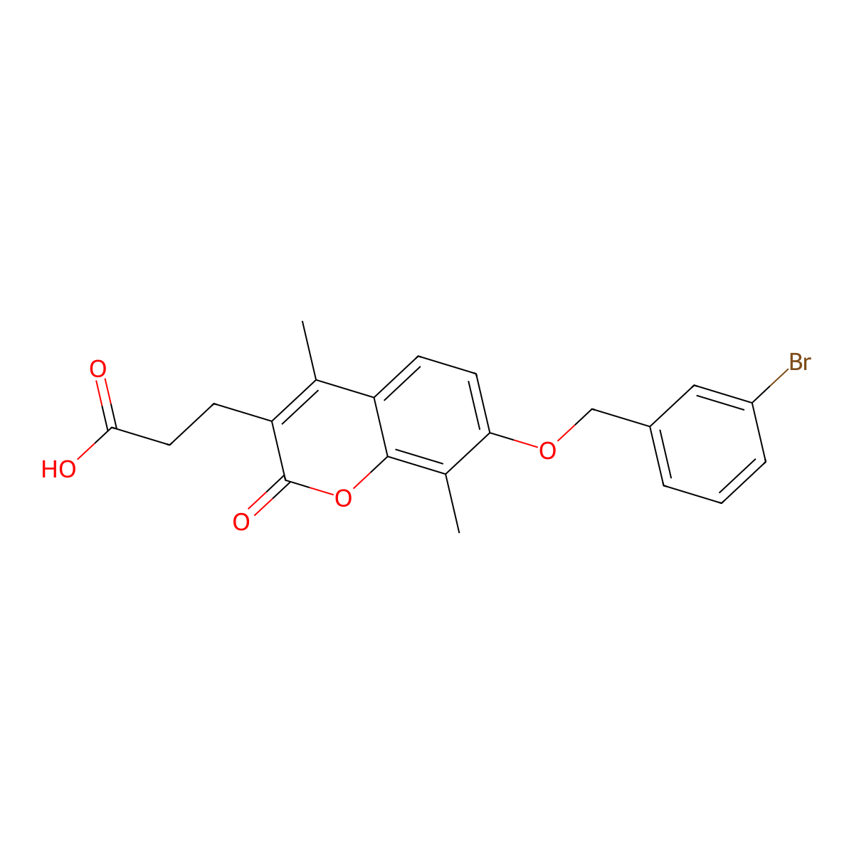 3-{7-[(3-bromobenzyl)oxy]-4,8-dimethyl-2-oxo-2H-chromen-3-yl}propanoic acid molecular structure, CAS 858750-01-3