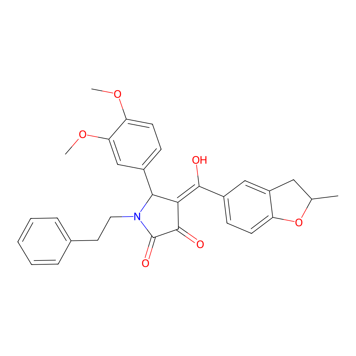 5-(3,4-dimethoxyphenyl)-3-hydroxy-4-(2-methyl-2,3-dihydro-1-benzofuran-5-carbonyl)-1-(2-phenylethyl)-2,5-dihydro-1H-pyrrol-2-one molecular structure, CAS 858750-02-4