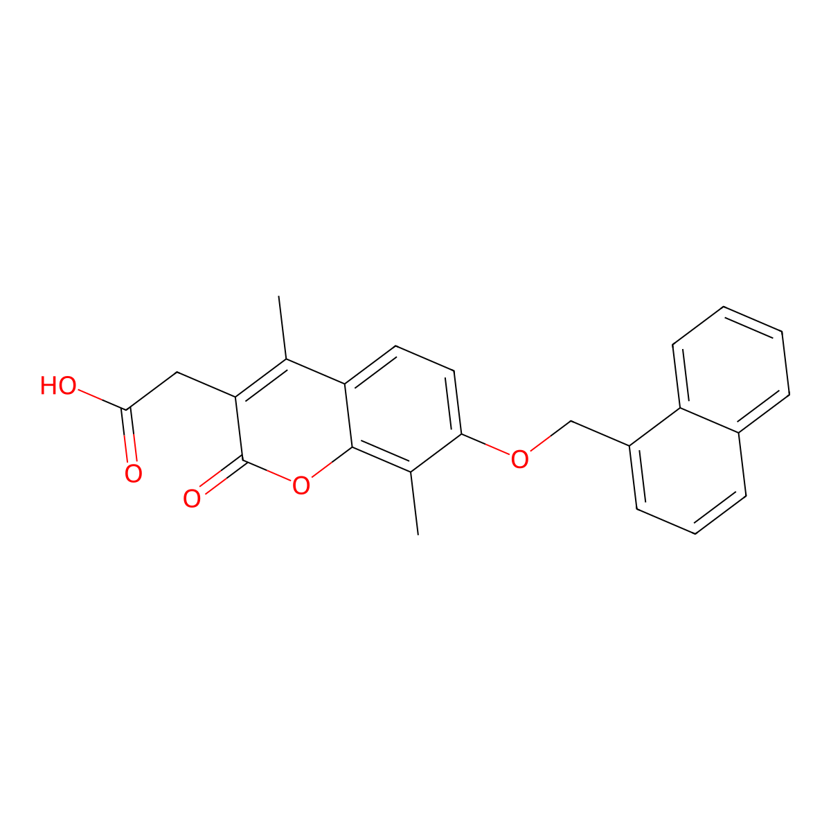 2-[4,8-Dimethyl-7-(naphthalen-1-ylmethoxy)-2-oxochromen-3-yl]acetic acid molecular structure, CAS 858750-06-8
