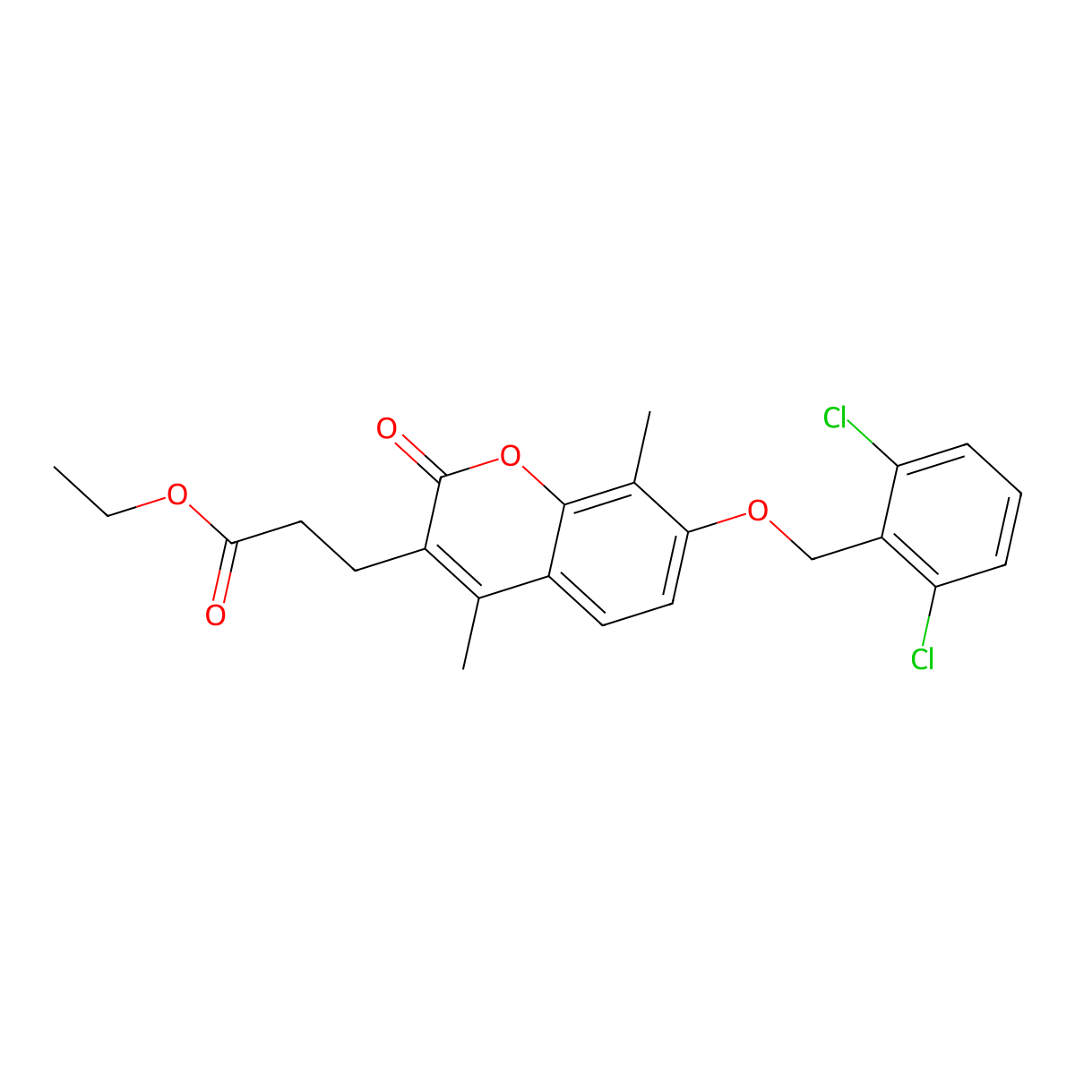 ethyl 3-{7-[(2,6-dichlorobenzyl)oxy]-4,8-dimethyl-2-oxo-2H-chromen-3-yl}propanoate molecular structure, CAS 858750-07-9