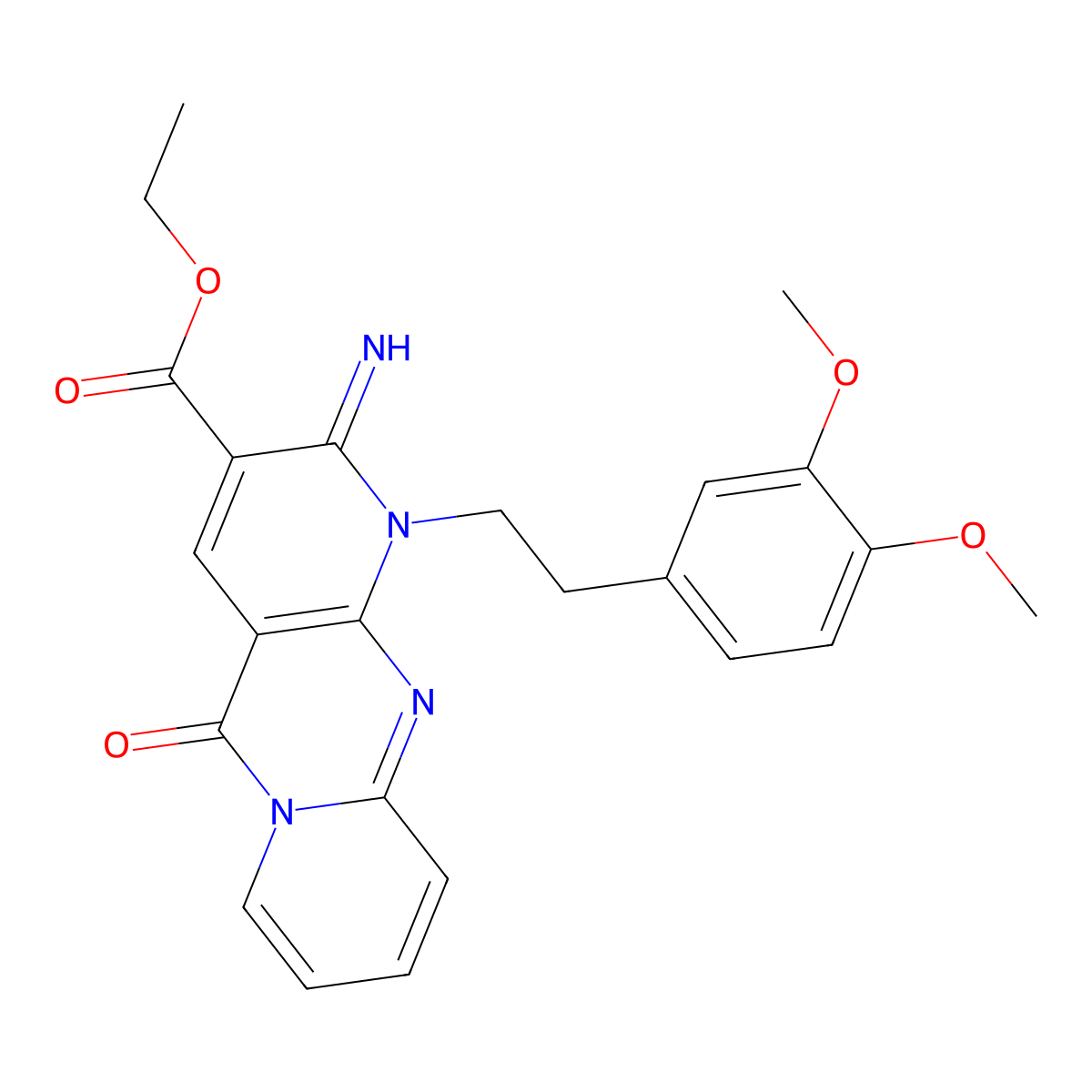 Ethyl 7-[2-(3,4-dimethoxyphenyl)ethyl]-6-imino-2-oxo-1,7,9-triazatricyclo[8.4.0.03,8]tetradeca-3(8),4,9,11,13-pentaene-5-carboxylate molecular structure, CAS 858750-17-1