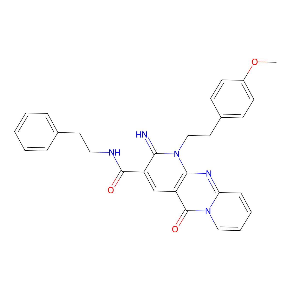 2-imino-1-(4-methoxyphenethyl)-5-oxo-N~3~-phenethyl-1,5-dihydro-2H-dipyrido[1,2-a:2,3-d]pyrimidine-3-carboxamide molecular structure, CAS 858750-22-8