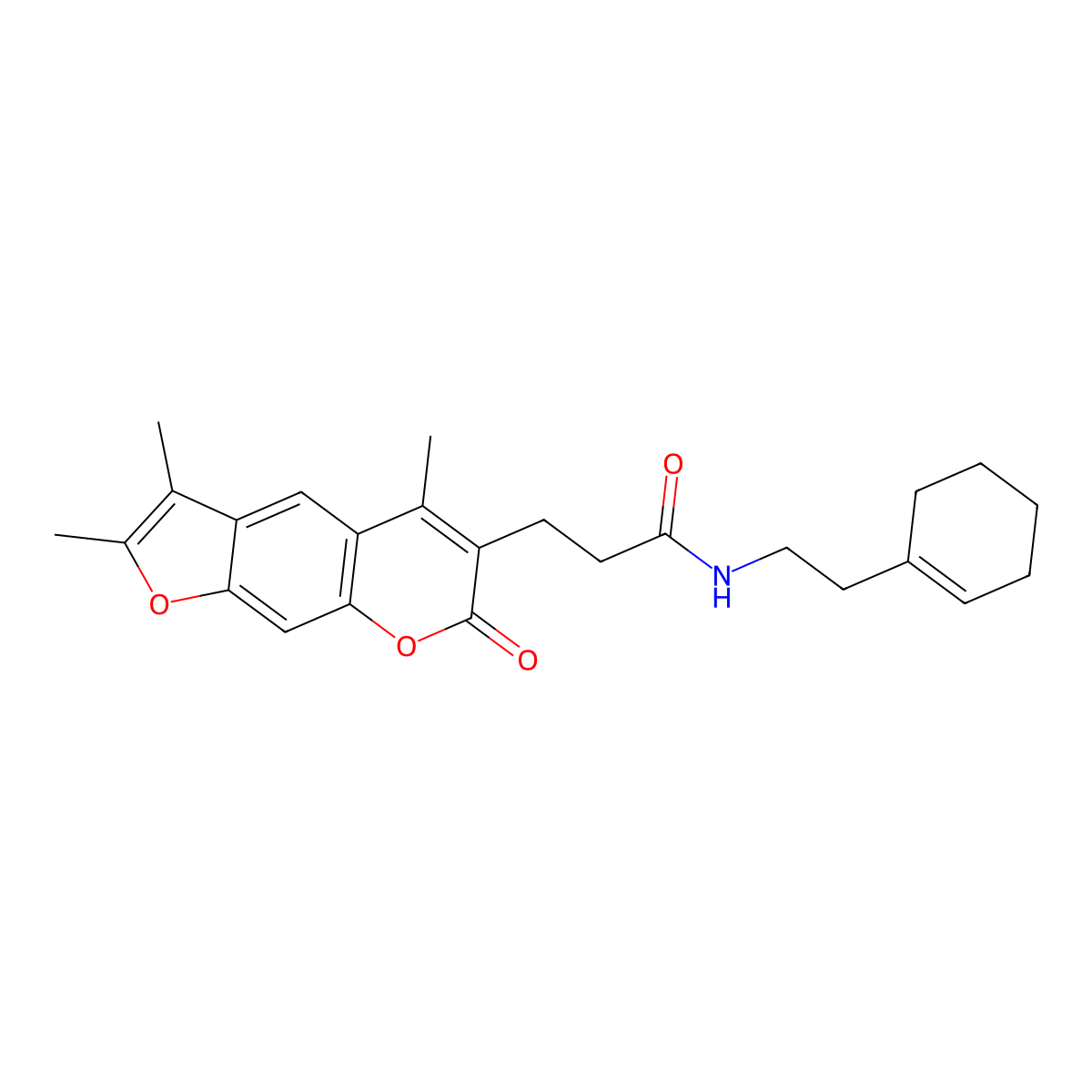 N-(2-cyclohex-1-en-1-ylethyl)-3-(2,3,5-trimethyl-7-oxo-7H-furo[3,2-g]chromen-6-yl)propanamide molecular structure, CAS 858750-26-2