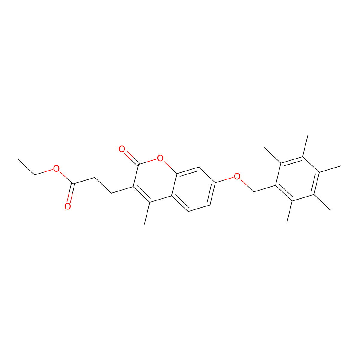 ethyl 3-{4-methyl-2-oxo-7-[(pentamethylbenzyl)oxy]-2H-chromen-3-yl}propanoate molecular structure, CAS 858750-33-1