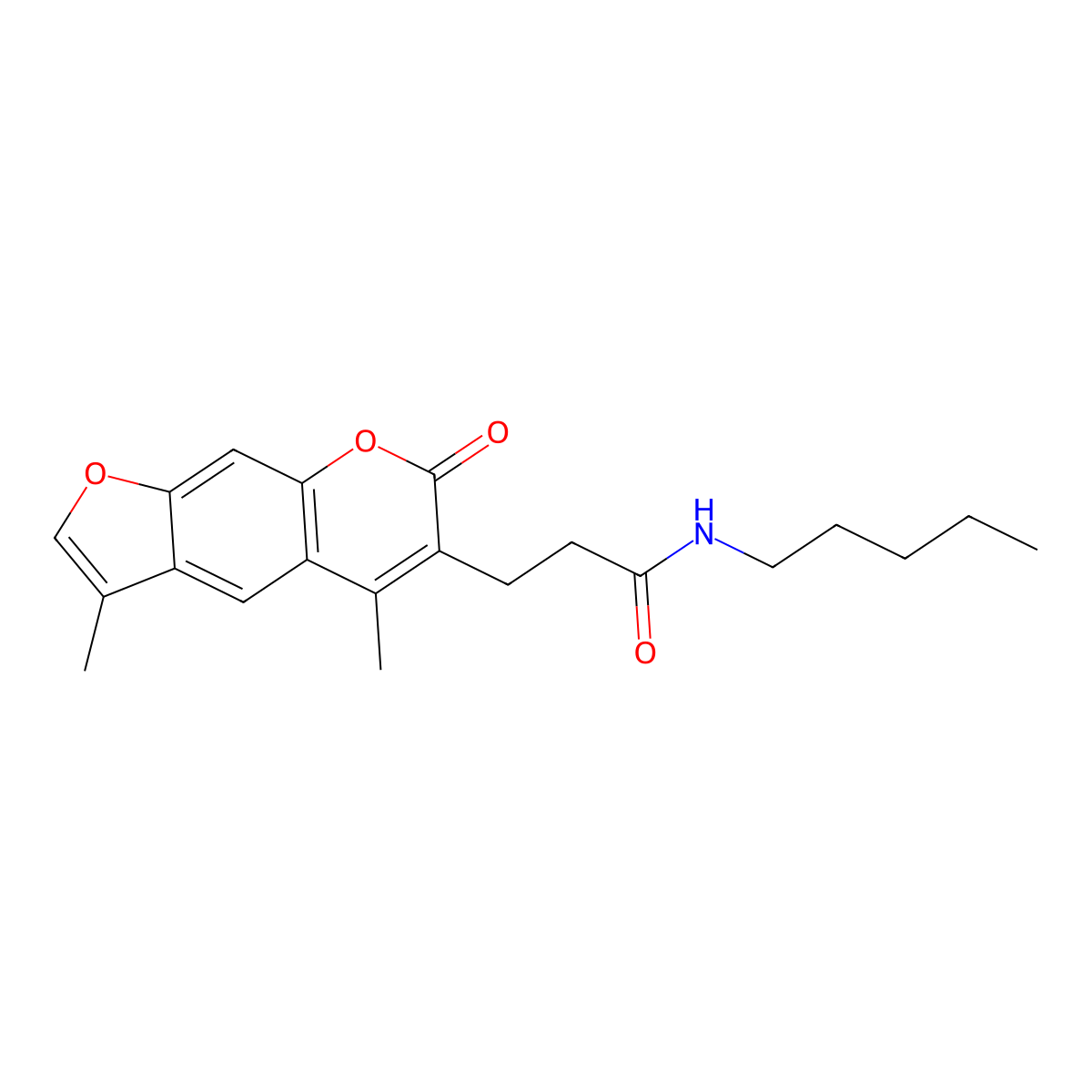 3-(3,5-dimethyl-7-oxo-7H-furo[3,2-g]chromen-6-yl)-N-pentylpropanamide molecular structure, CAS 858750-34-2