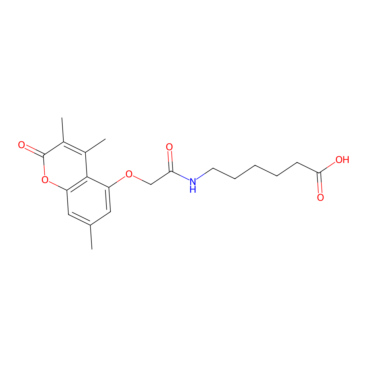 6-(2-((3,4,7-trimethyl-2-oxo-2H-chromen-5-yl)oxy)acetamido)hexanoic acid molecular structure, CAS 858750-49-9