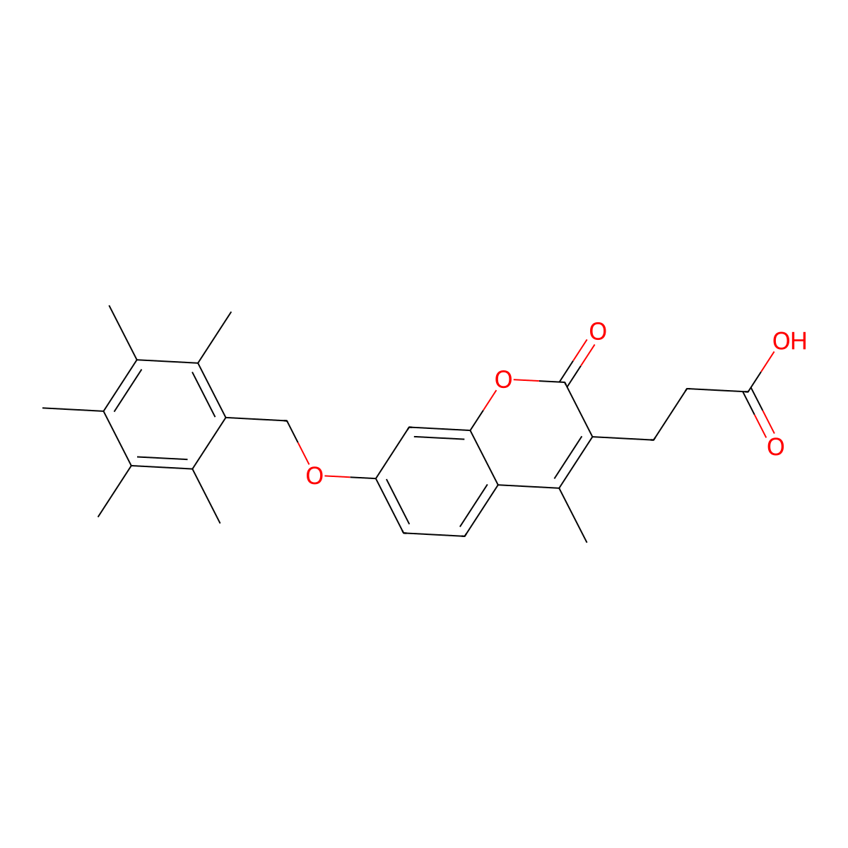 3-[4-methyl-2-oxo-7-[(2,3,4,5,6-pentamethylphenyl)methoxy]chromen-3-yl]propanoic Acid molecular structure, CAS 858750-69-3