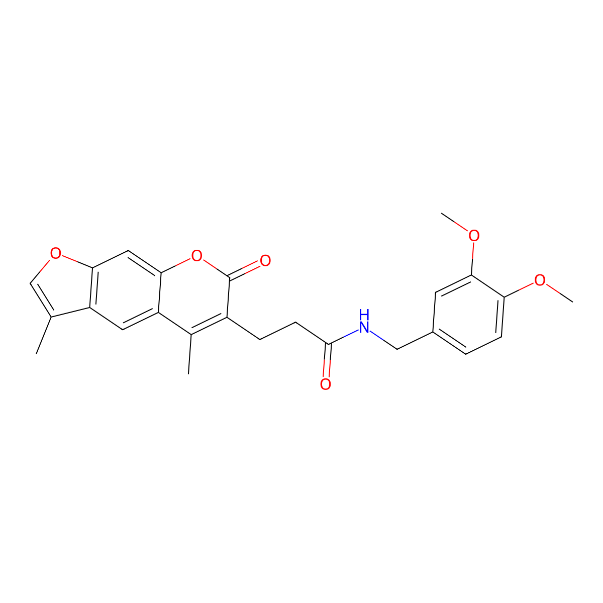 N-(3,4-dimethoxybenzyl)-3-(3,5-dimethyl-7-oxo-7H-furo[3,2-g]chromen-6-yl)propanamide molecular structure, CAS 858750-81-9