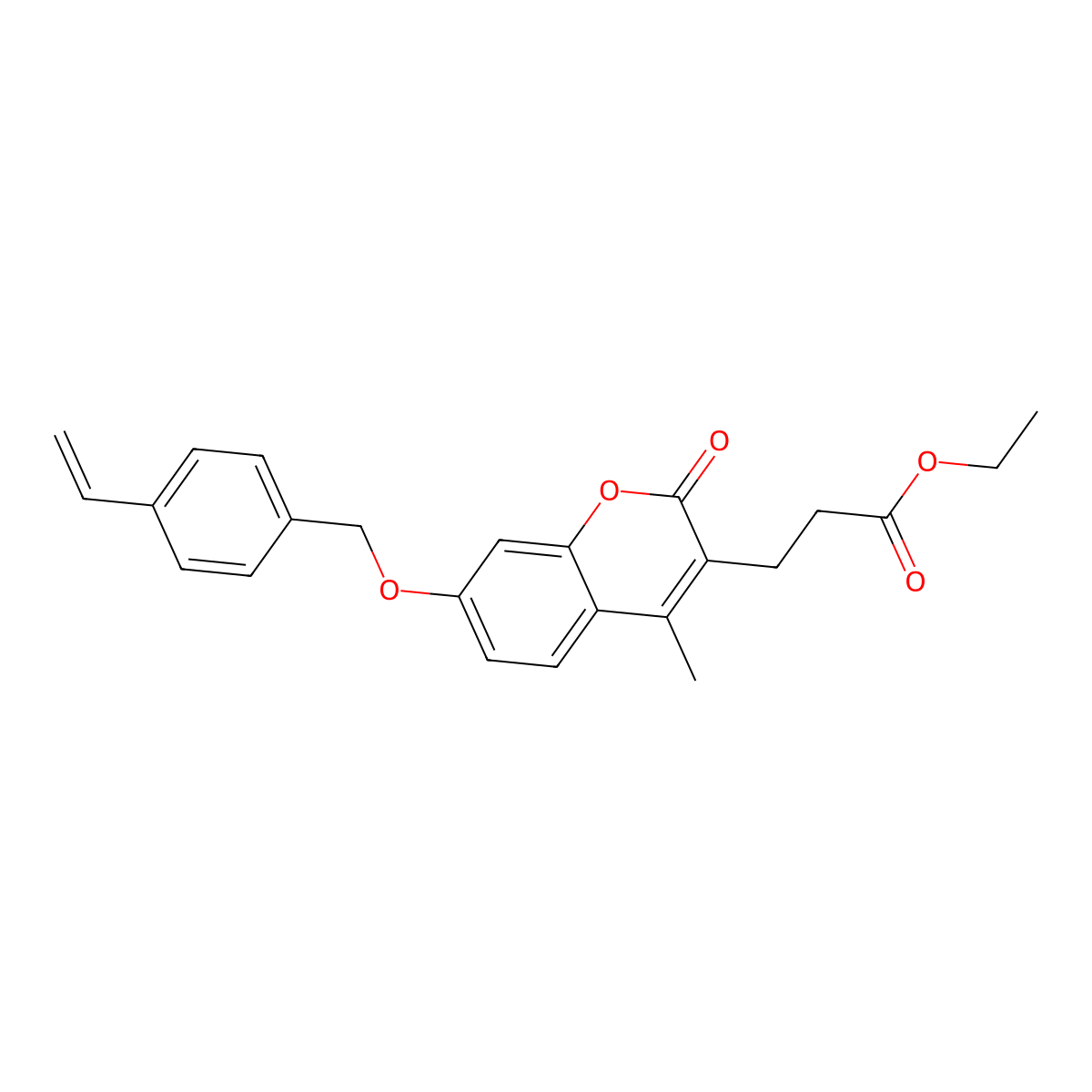ethyl 3-{4-methyl-2-oxo-7-[(4-vinylbenzyl)oxy]-2H-chromen-3-yl}propanoate molecular structure, CAS 858750-94-4