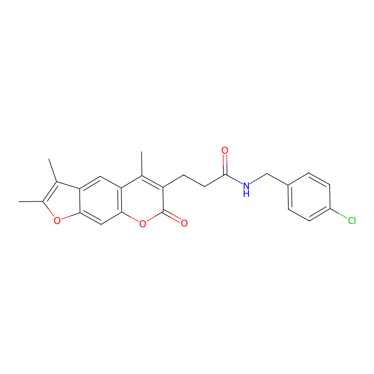 N-(4-chlorobenzyl)-3-(2,3,5-trimethyl-7-oxo-7H-furo[3,2-g]chromen-6-yl)propanamide molecular structure, CAS 858751-05-0