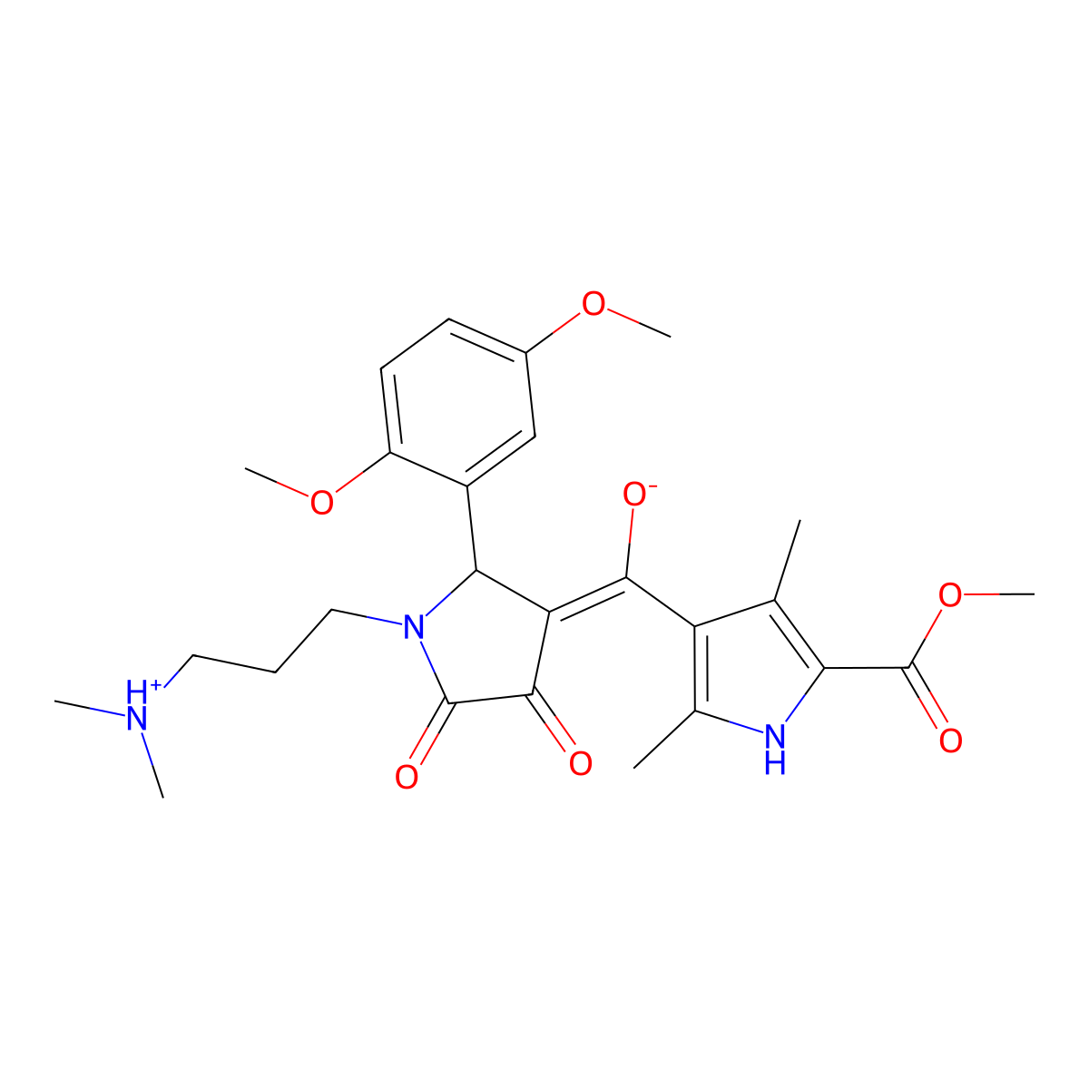 methyl 4-[[2-(2,5-dimethoxyphenyl)-1-[3-(dimethylamino)propyl]-4,5-dioxopyrrolidin-3-ylidene]-hydroxymethyl]-3,5-dimethyl-1H-pyrrole-2-carboxylate molecular structure, CAS 858751-16-3