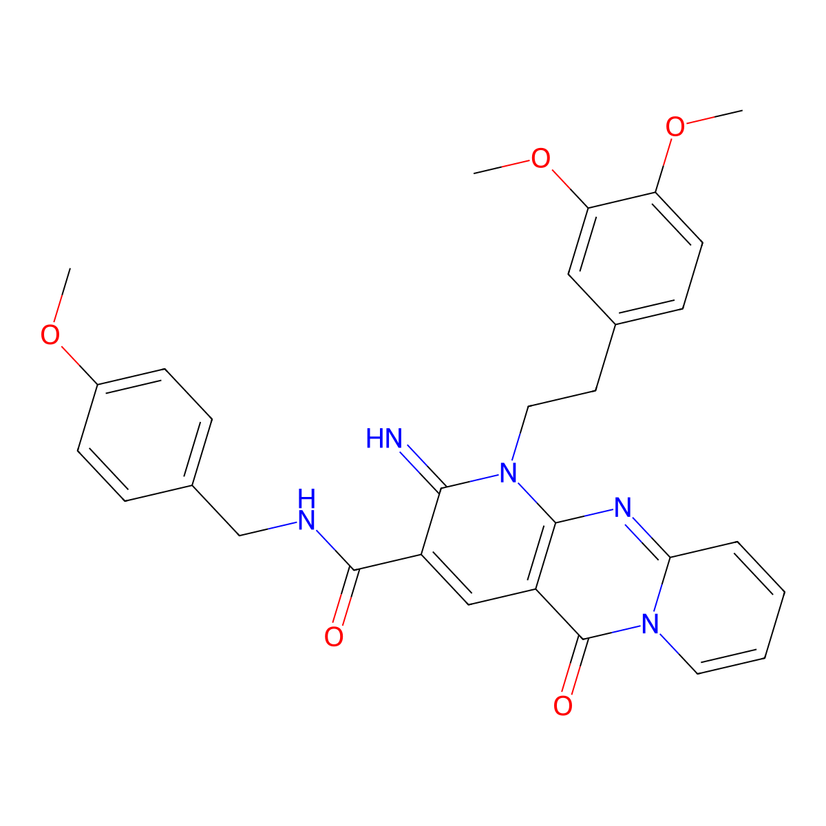 1-[2-(3,4-dimethoxyphenyl)ethyl]-2-imino-N-(4-methoxybenzyl)-5-oxo-1,5-dihydro-2H-dipyrido[1,2-a:2',3'-d]pyrimidine-3-carboxamide molecular structure, CAS 858751-32-3