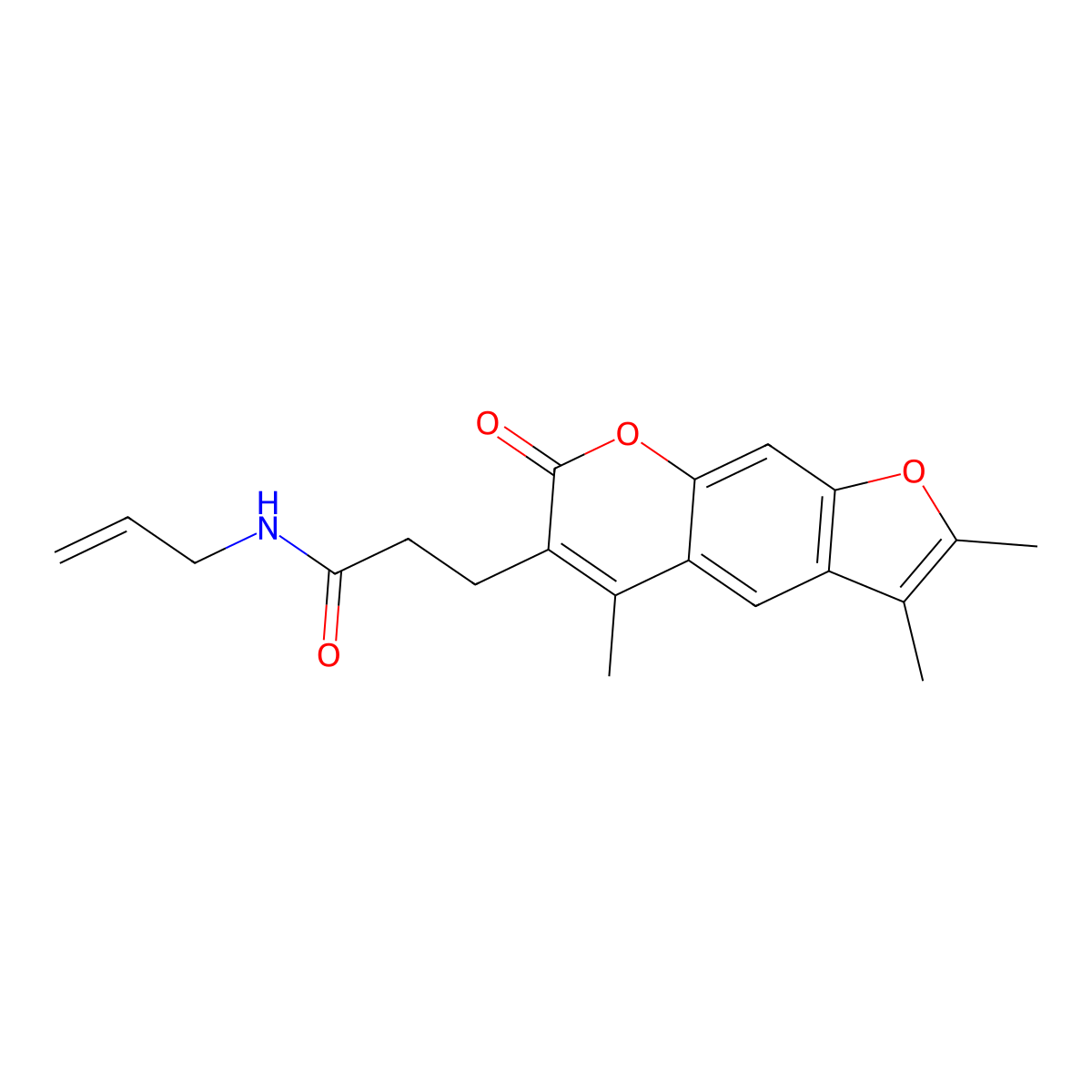 N-allyl-3-(2,3,5-trimethyl-7-oxo-7H-furo[3,2-g]chromen-6-yl)propanamide molecular structure, CAS 858751-45-8