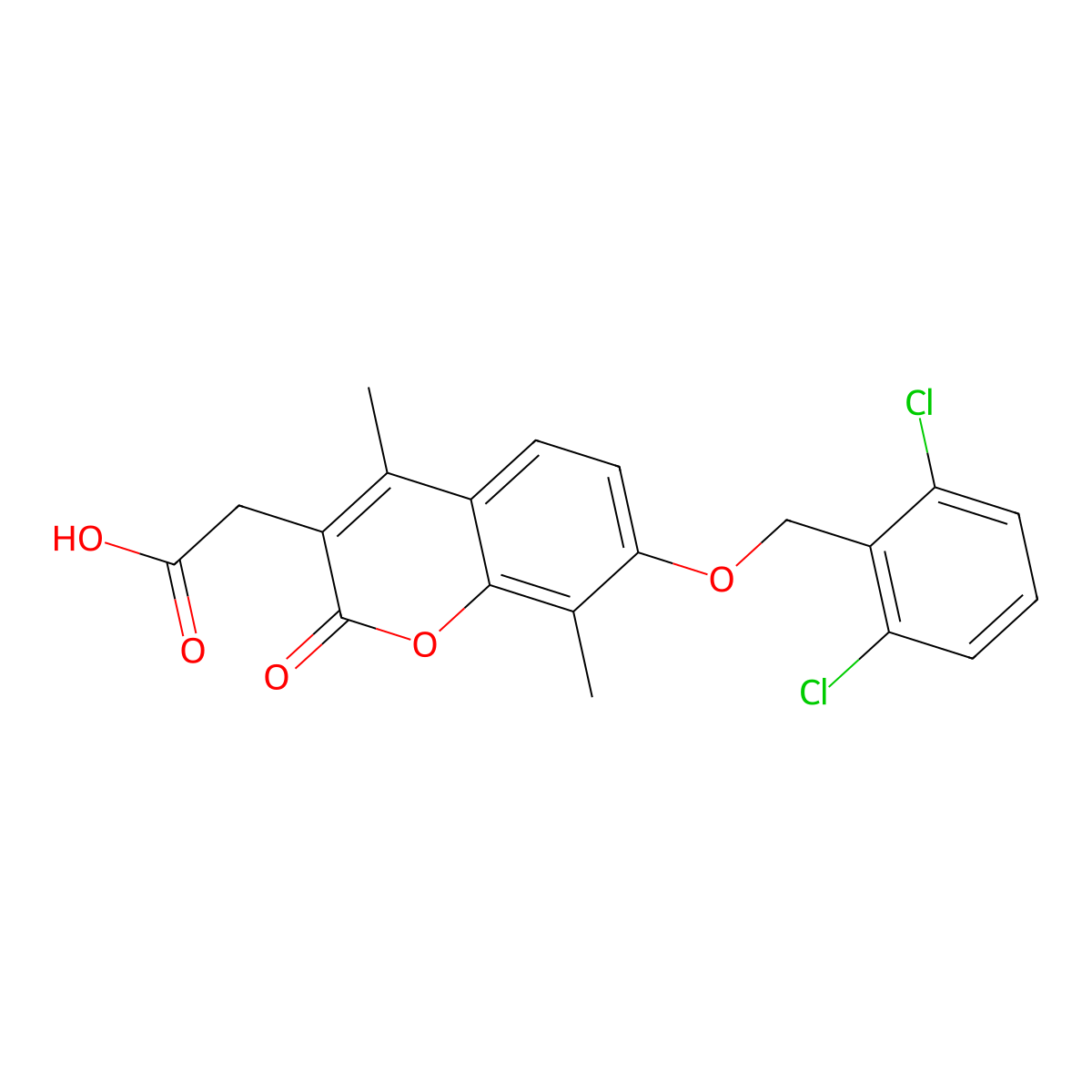 2-[7-[(2,6-Dichlorophenyl)methoxy]-4,8-dimethyl-2-oxochromen-3-yl]acetic acid molecular structure, CAS 858751-48-1
