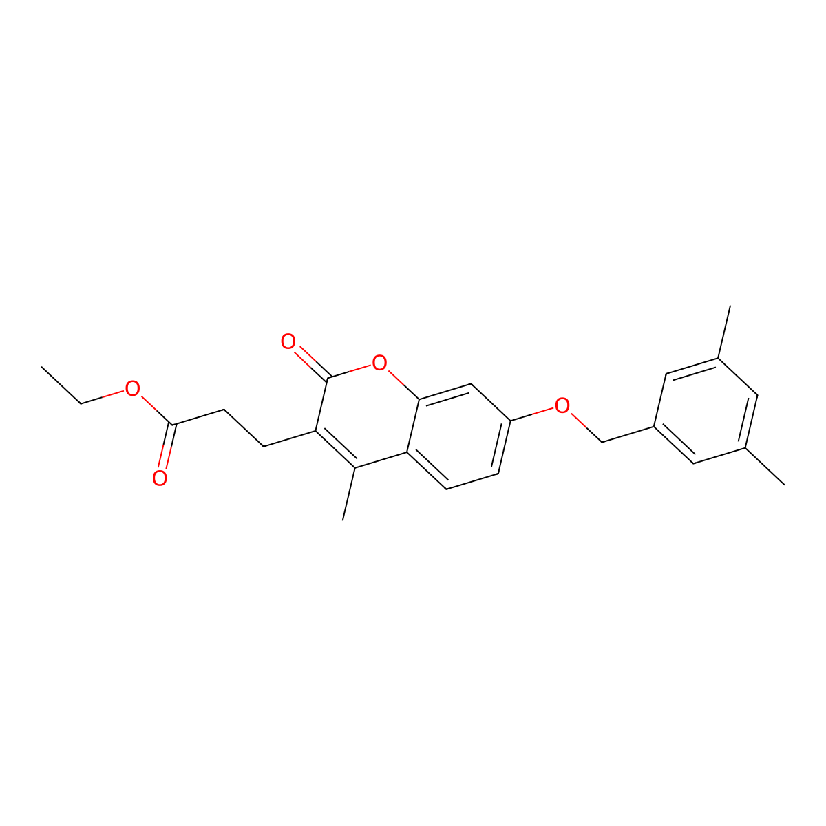 ethyl 3-{7-[(3,5-dimethylbenzyl)oxy]-4-methyl-2-oxo-2H-chromen-3-yl}propanoate molecular structure, CAS 858751-53-8