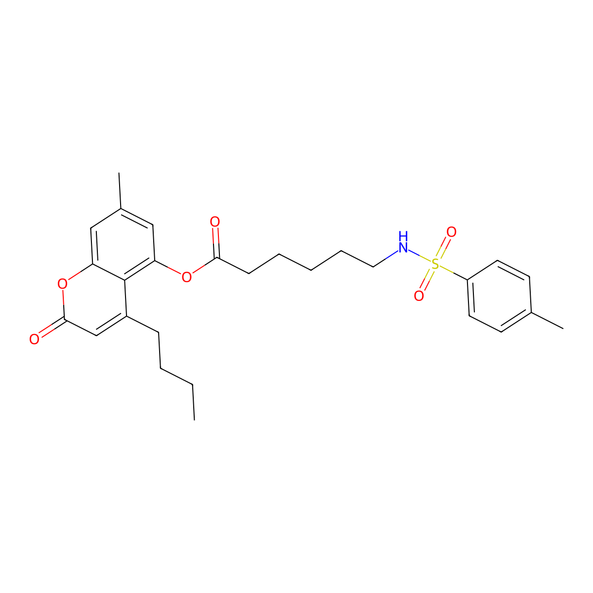 4-butyl-7-methyl-2-oxo-2H-chromen-5-yl 6-{[(4-methylphenyl)sulfonyl]amino}hexanoate molecular structure, CAS 858751-59-4