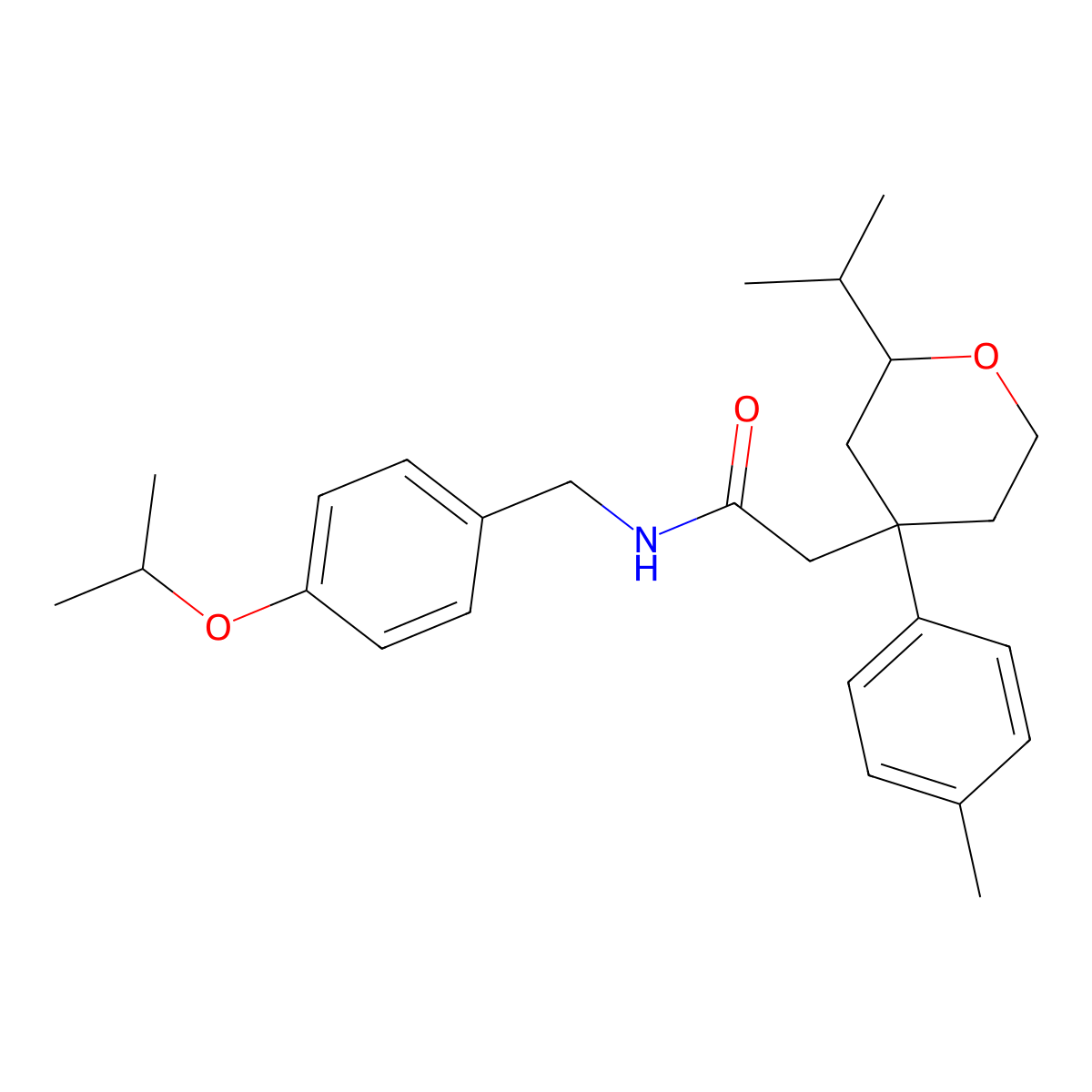 Tetrahydro-N-[[4-(1-methylethoxy)phenyl]methyl]-2-(1-methylethyl)-4-(4-methylphenyl)-2H-pyran-4-acetamide molecular structure, CAS 858751-77-6