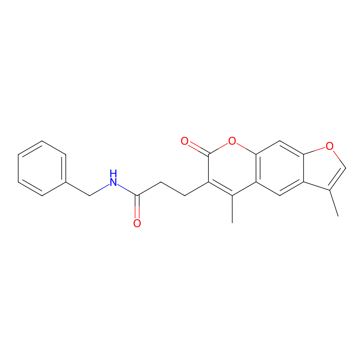 N-benzyl-3-(3,5-dimethyl-7-oxo-7H-furo[3,2-g]chromen-6-yl)propanamide molecular structure, CAS 858752-30-4