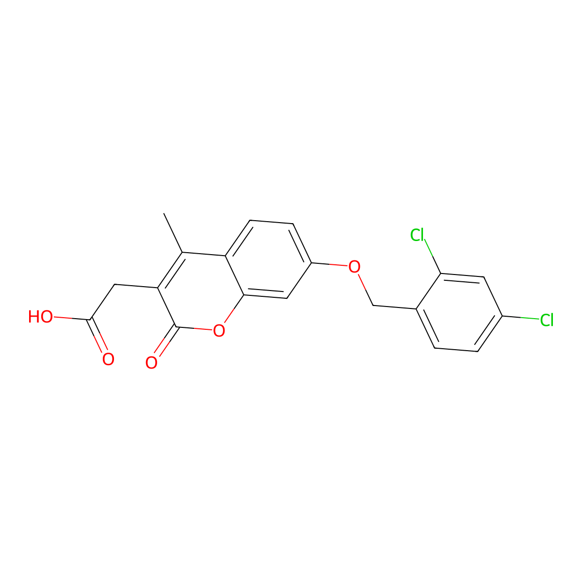 2-[7-[(2,4-Dichlorophenyl)methoxy]-4-methyl-2-oxochromen-3-yl]acetic acid molecular structure, CAS 858752-34-8