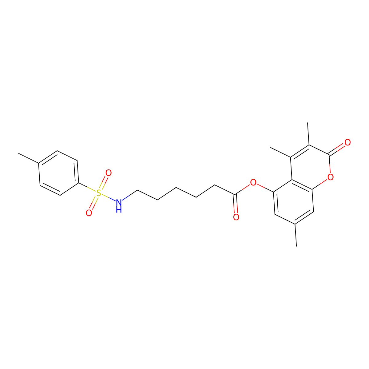 3,4,7-trimethyl-2-oxo-2H-chromen-5-yl 6-{[(4-methylphenyl)sulfonyl]amino}hexanoate molecular structure, CAS 858752-48-4