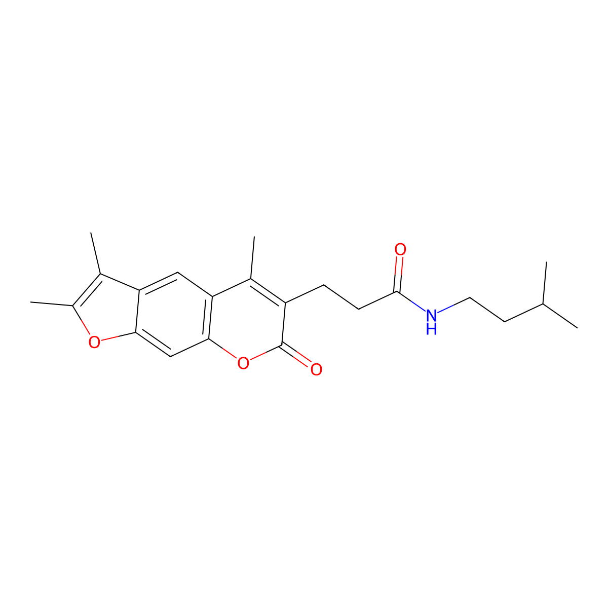 N-(3-methylbutyl)-3-(2,3,5-trimethyl-7-oxo-7H-furo[3,2-g]chromen-6-yl)propanamide molecular structure, CAS 858752-54-2