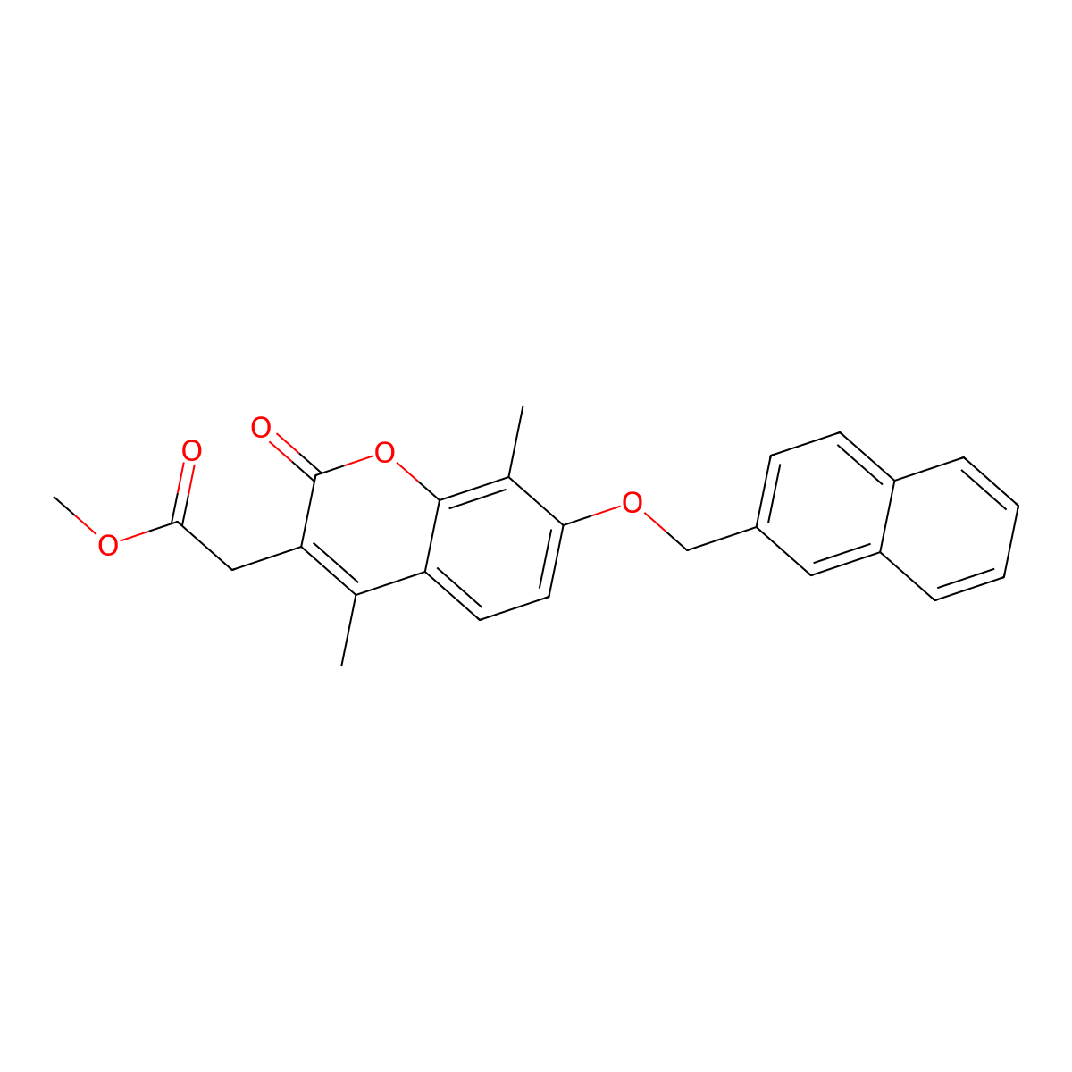 methyl 2-[4,8-dimethyl-7-(2-naphthylmethoxy)-2-oxo-2H-chromen-3-yl]acetate molecular structure, CAS 858753-15-8