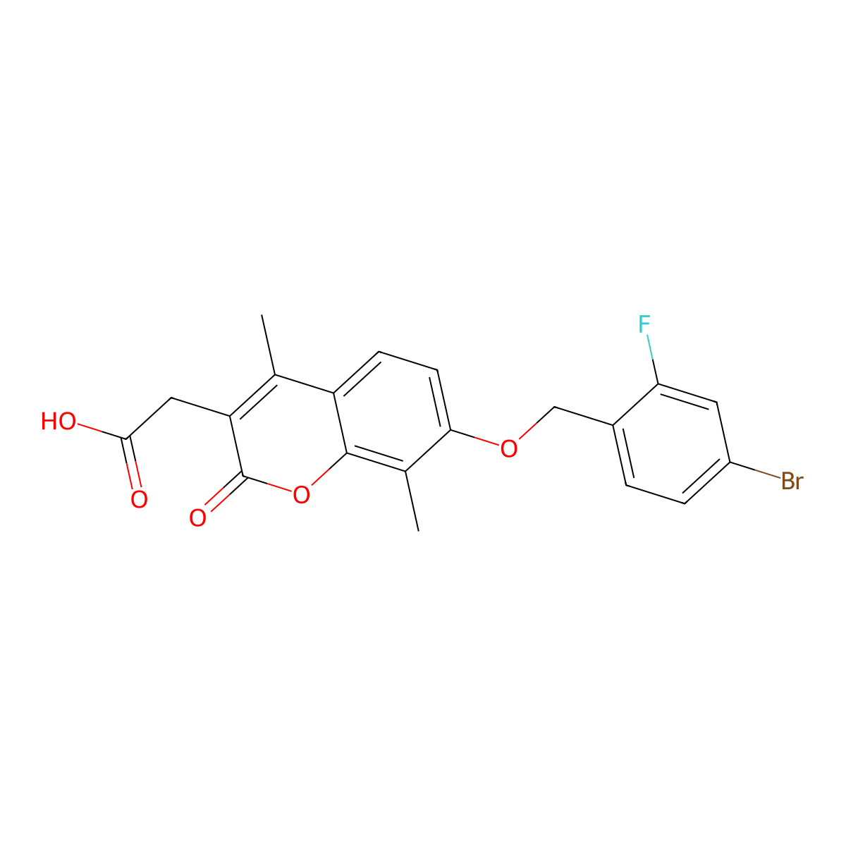 {7-[(4-bromo-2-fluorobenzyl)oxy]-4,8-dimethyl-2-oxo-2H-chromen-3-yl}acetic acid molecular structure, CAS 858753-20-5