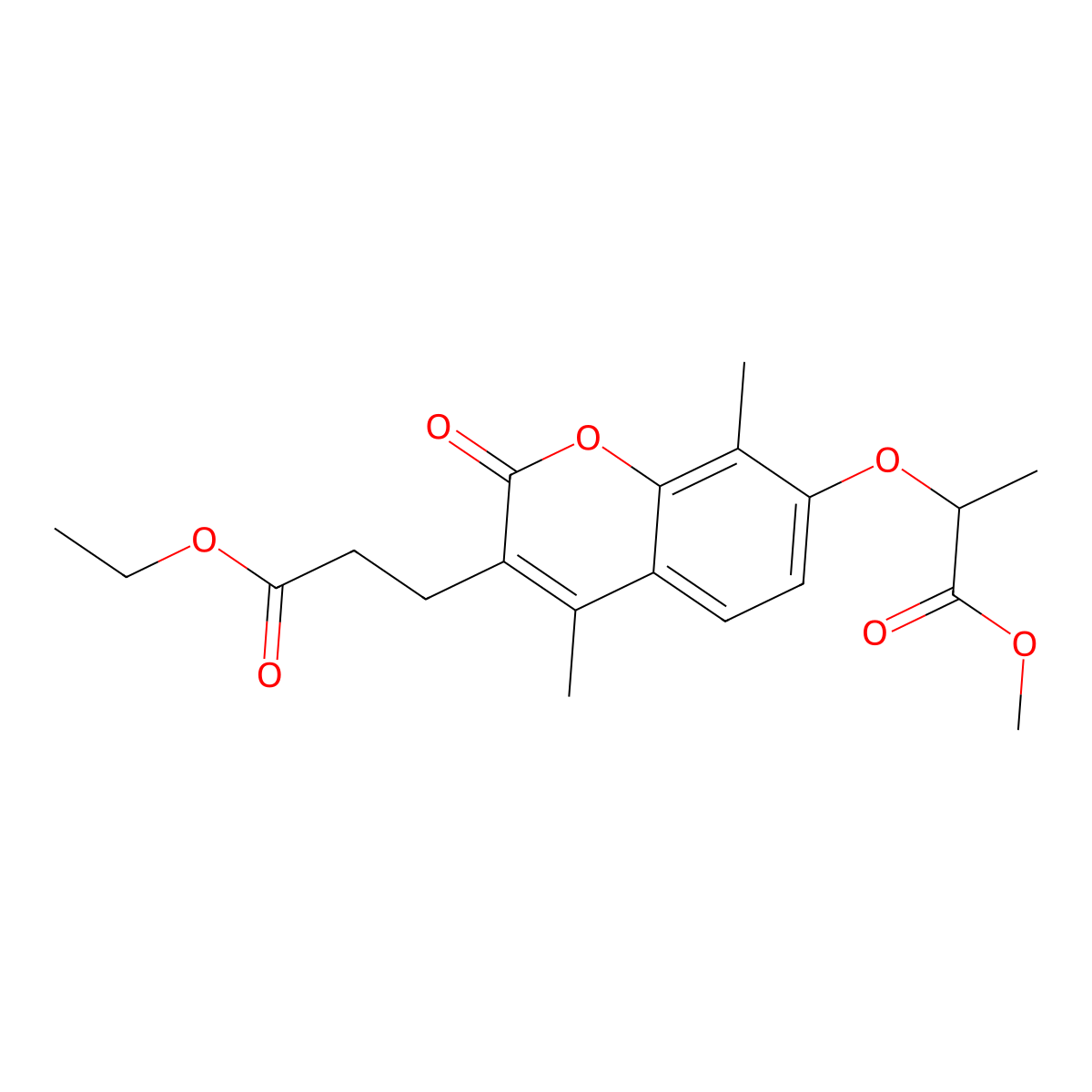 methyl 2-{[3-(3-ethoxy-3-oxopropyl)-4,8-dimethyl-2-oxo-2H-chromen-7-yl]oxy}propanoate molecular structure, CAS 858753-21-6