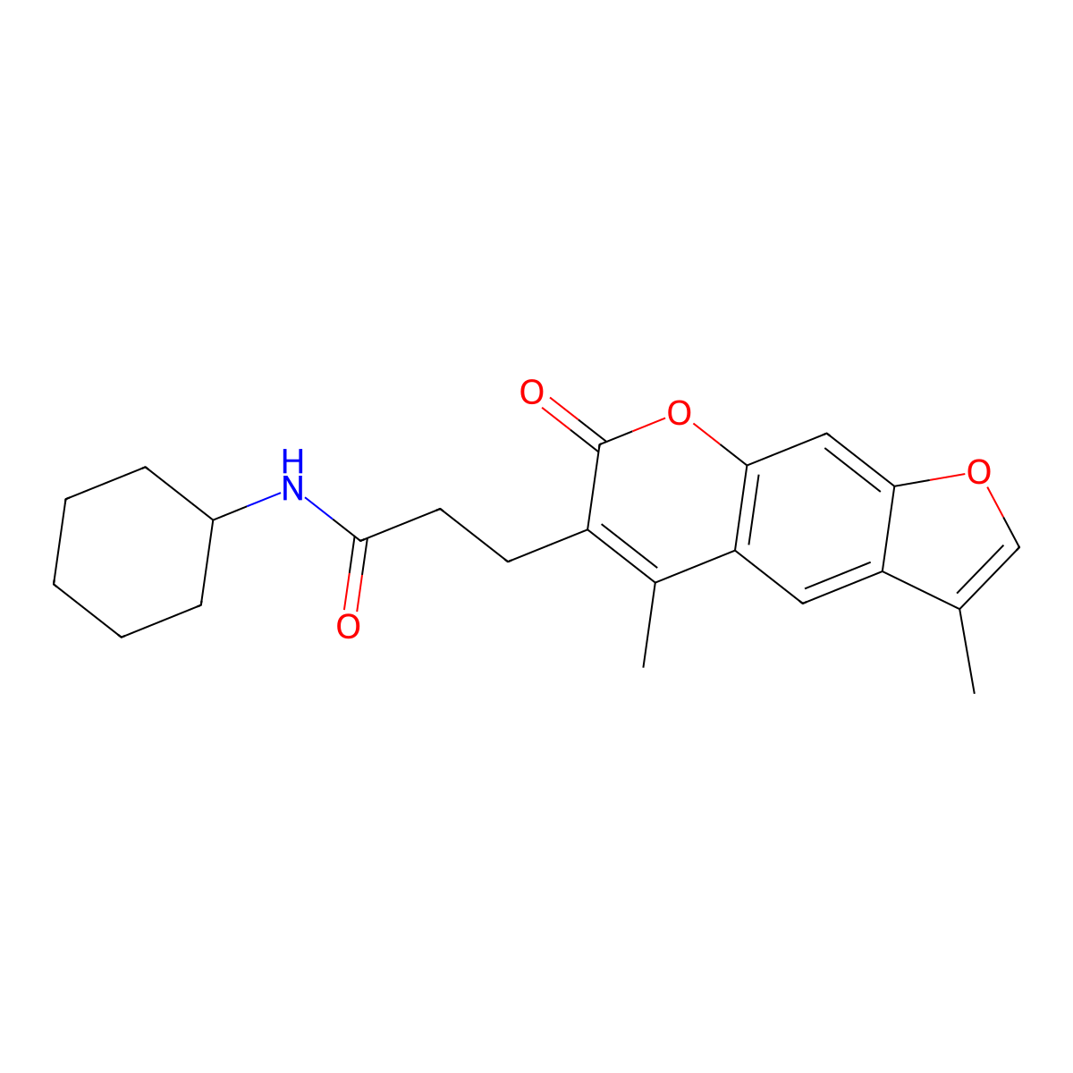 N-cyclohexyl-3-(3,5-dimethyl-7-oxo-7H-furo[3,2-g]chromen-6-yl)propanamide molecular structure, CAS 858753-33-0