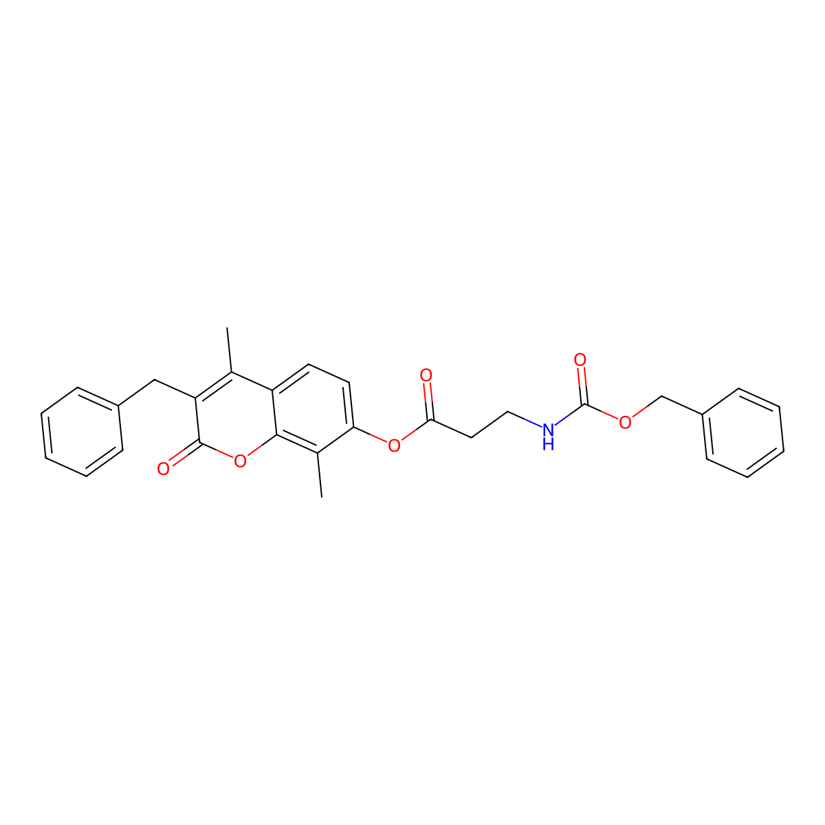 3-benzyl-4,8-dimethyl-2-oxo-2H-chromen-7-yl N-[(benzyloxy)carbonyl]-beta-alaninate molecular structure, CAS 858753-40-9