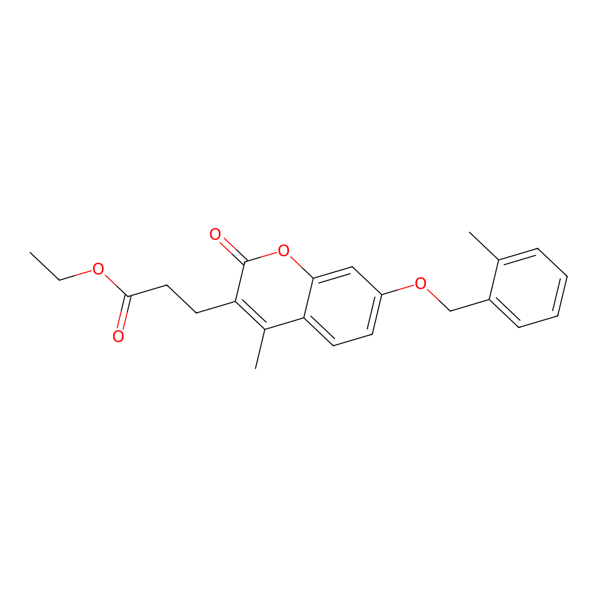 ethyl 3-{4-methyl-7-[(2-methylbenzyl)oxy]-2-oxo-2H-chromen-3-yl}propanoate molecular structure, CAS 858753-41-0