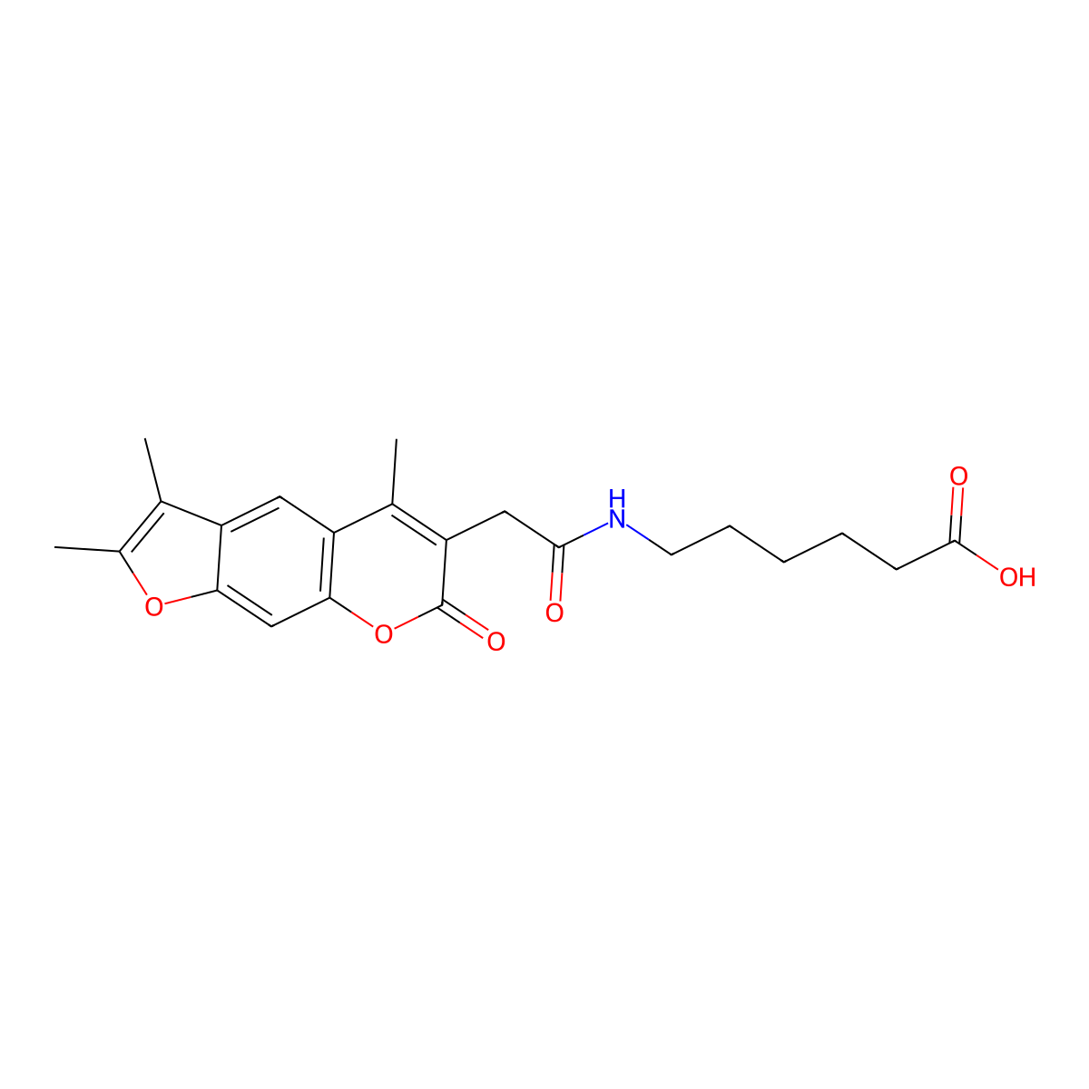 6-{[(2,3,5-trimethyl-7-oxo-7H-furo[3,2-g]chromen-6-yl)acetyl]amino}hexanoic acid molecular structure, CAS 858753-56-7