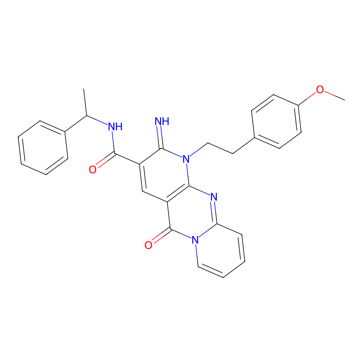 2-imino-1-[2-(4-methoxyphenyl)ethyl]-5-oxo-N-(1-phenylethyl)-1,5-dihydro-2H-dipyrido[1,2-a:2',3'-d]pyrimidine-3-carboxamide molecular structure, CAS 858753-75-0