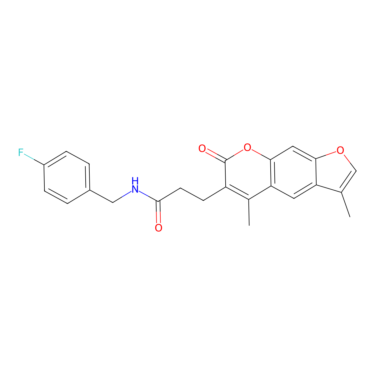 3-(3,5-dimethyl-7-oxo-7H-furo[3,2-g]chromen-6-yl)-N-(4-fluorobenzyl)propanamide molecular structure, CAS 858753-78-3